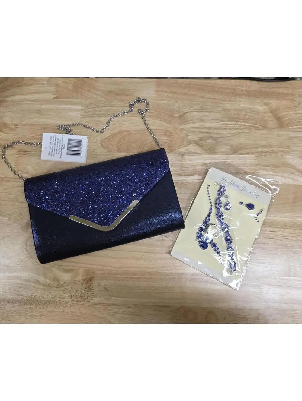 WOMEN’S RHINESTONE CLUTCH & JEWELRY SET ROYAL BLUE 5‑PIECE